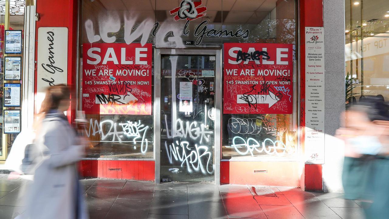 Defaced Buildings in Swanston St in Melbourne’s CBD